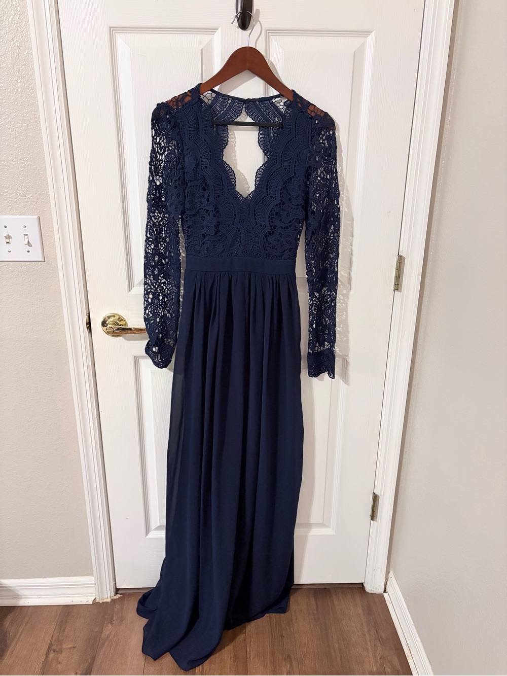 Pinkblush Navy Lace Long-Sleeve Maxi Dress
